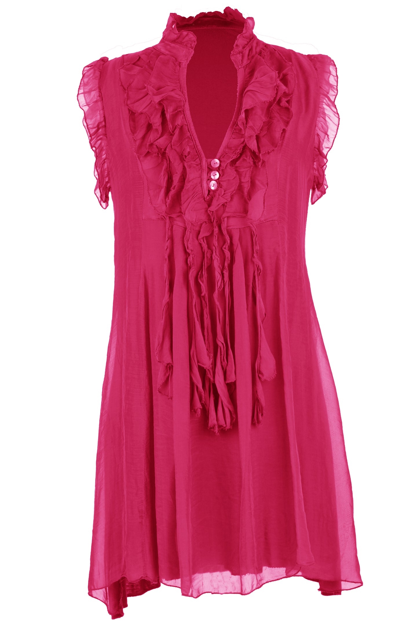 Sleeveless Frill Tassel Silk Tunic