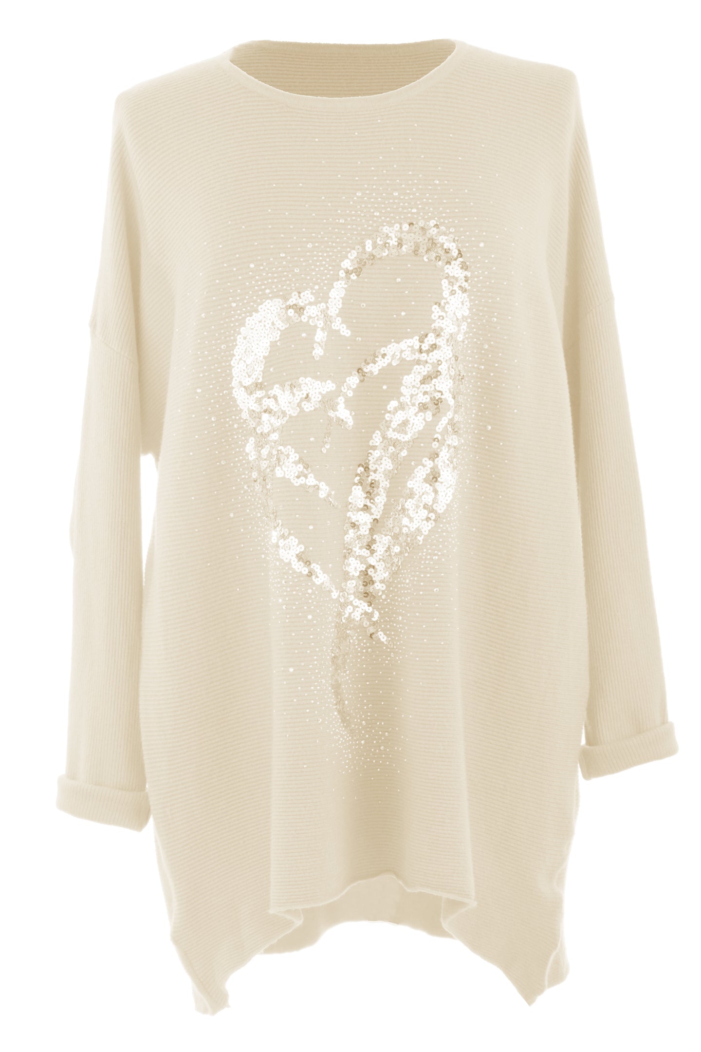 Double Sequin Heart Ribbed Jumper