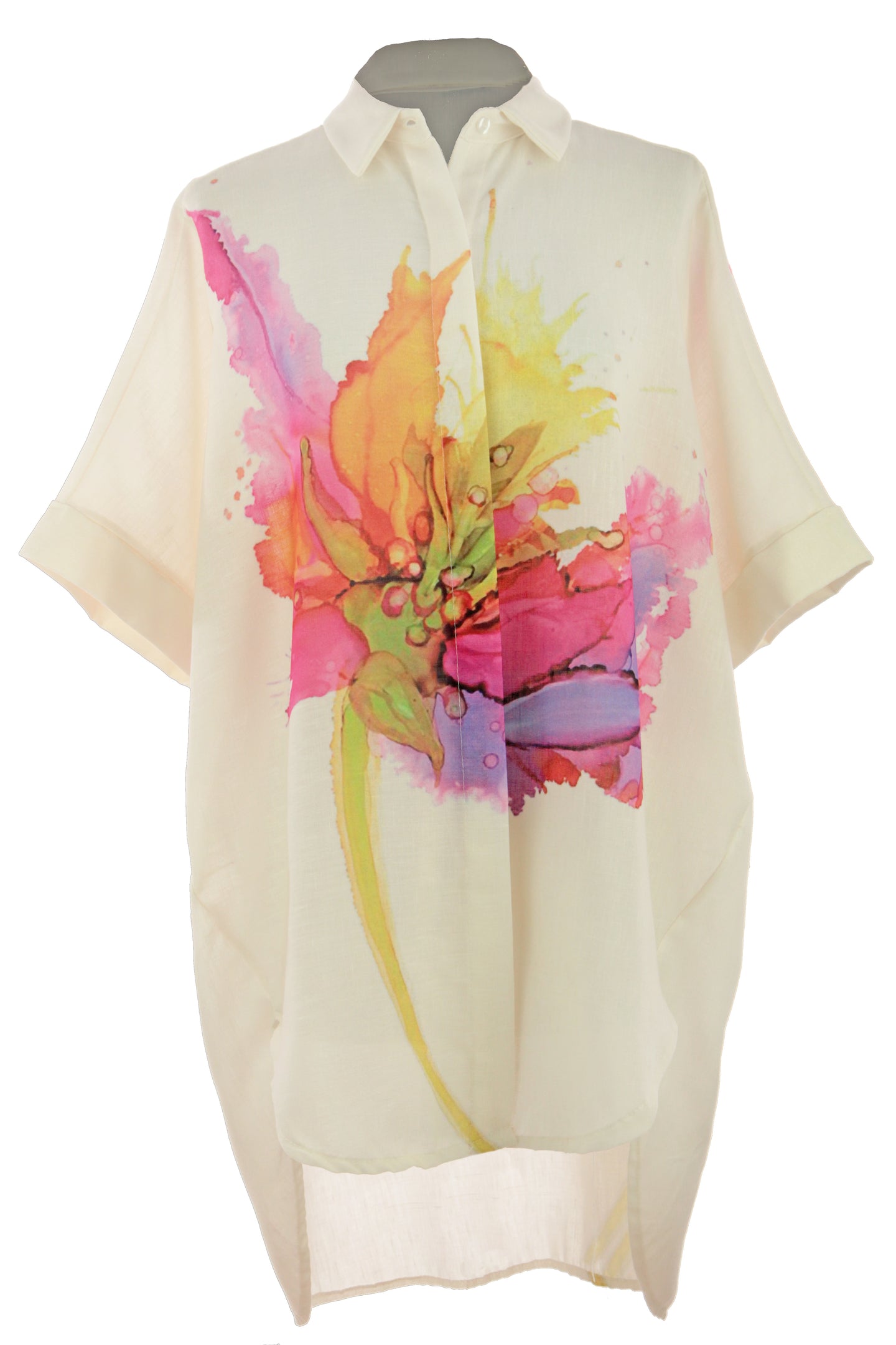 Watercolour Floral Print Hi Low Shirt