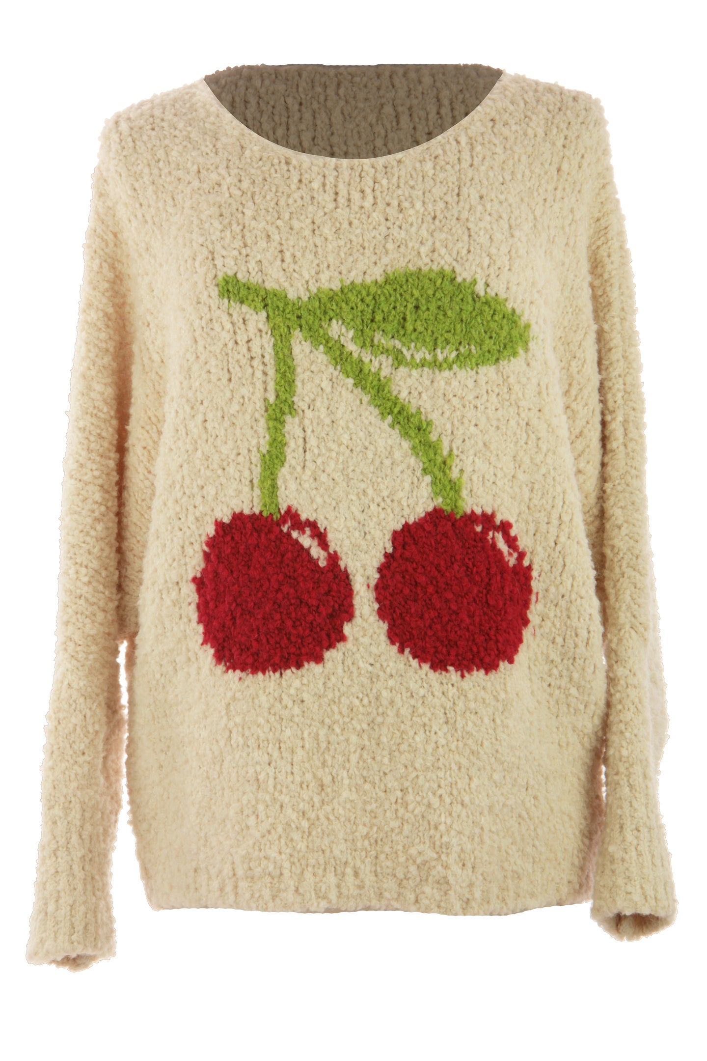 Cherry Pattern Boucle Wool Jumper