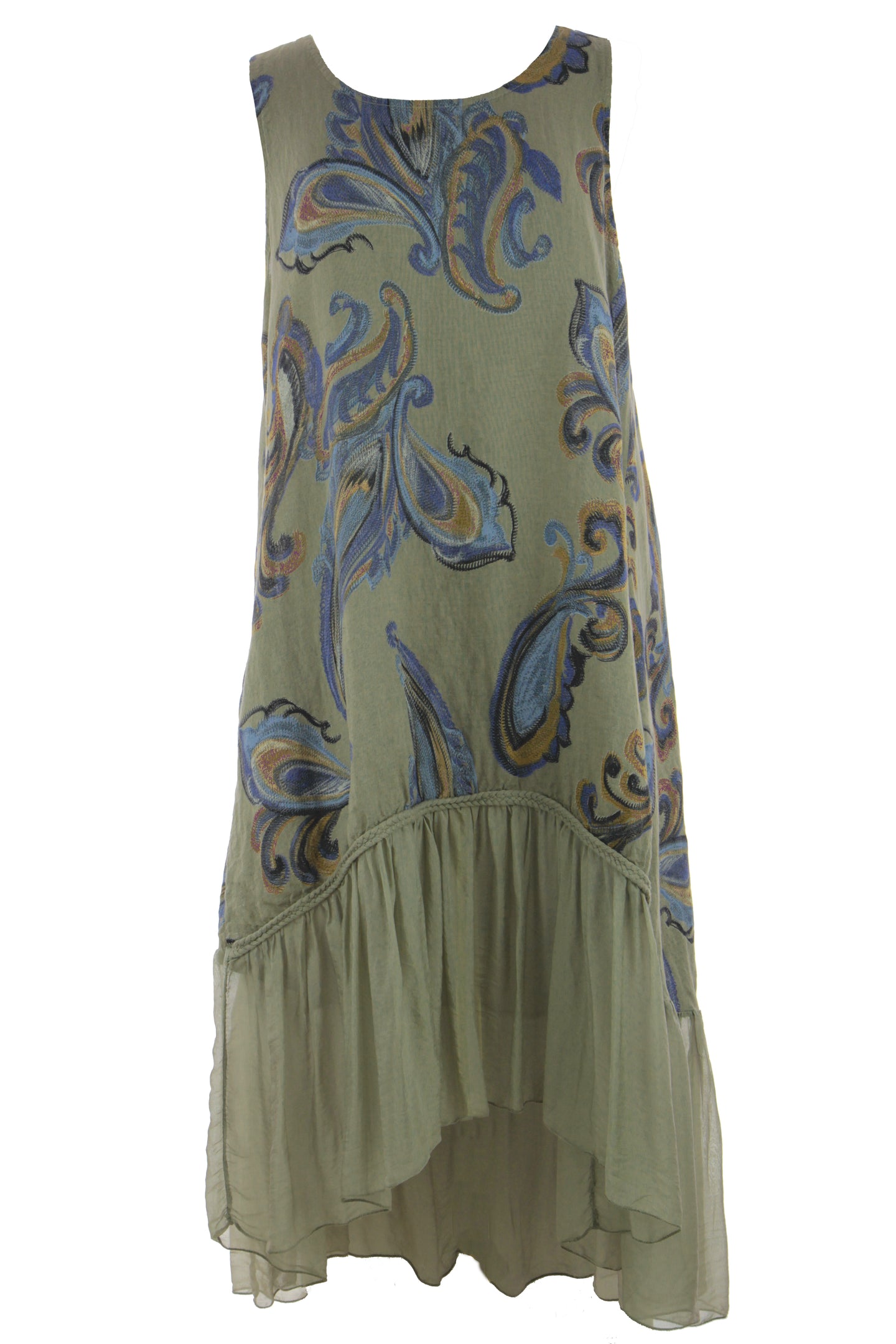 Paisley Print Silk Hem Linen Dress