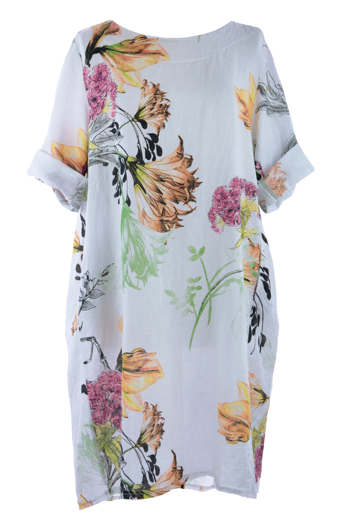 Floral Print Pleat Back Linen Dress