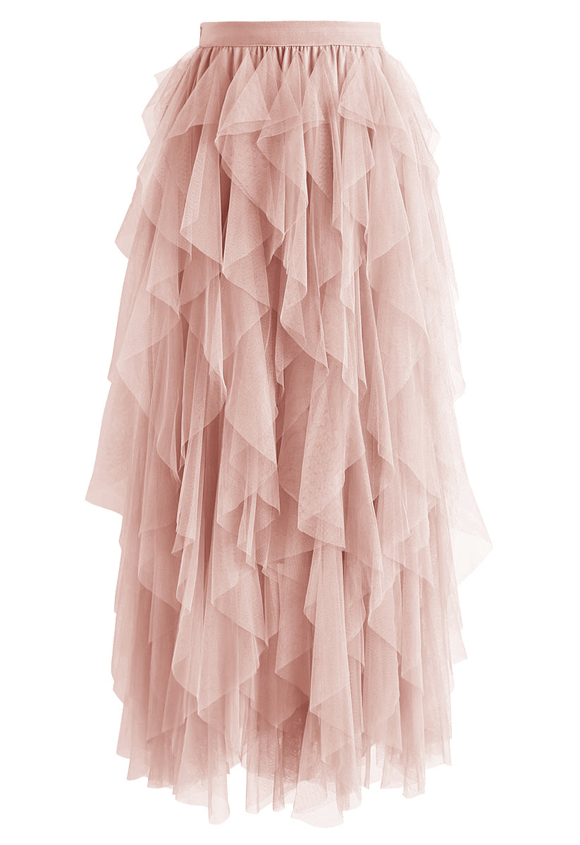 Ruffle Tulle Midi Skirt