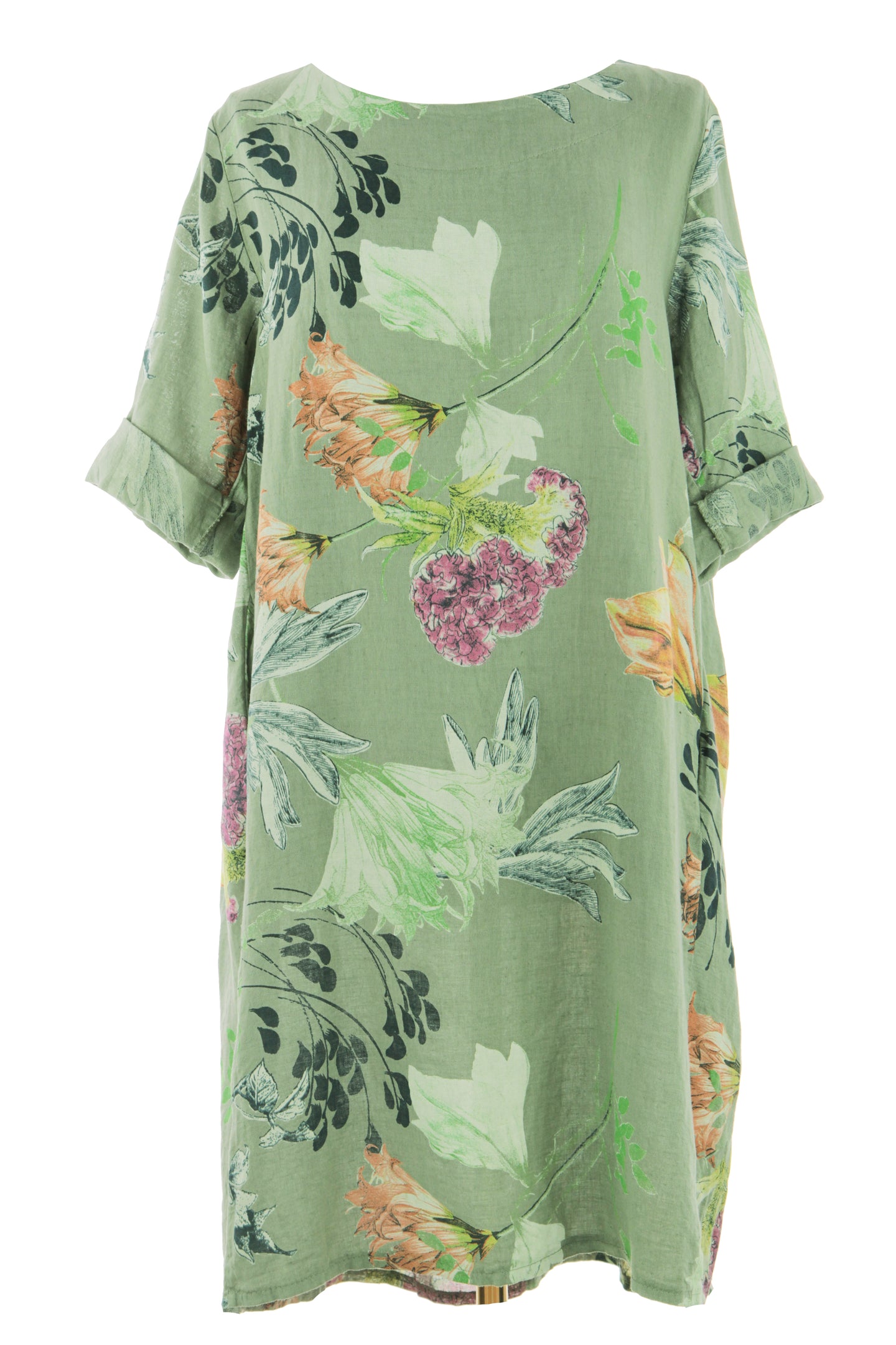 Floral Print Pleat Back Linen Dress