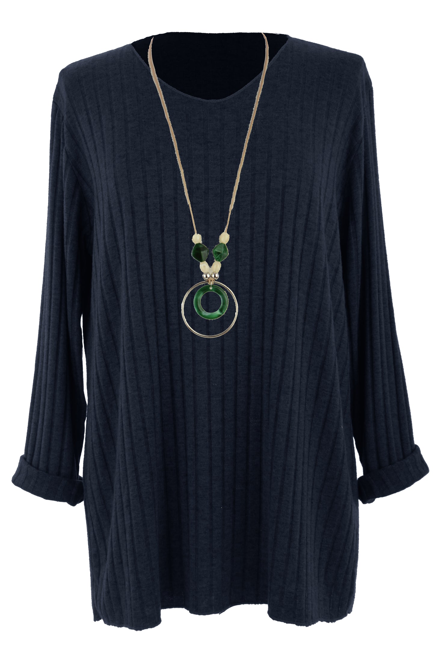 Ribbed Fine Knit Necklace Jumper