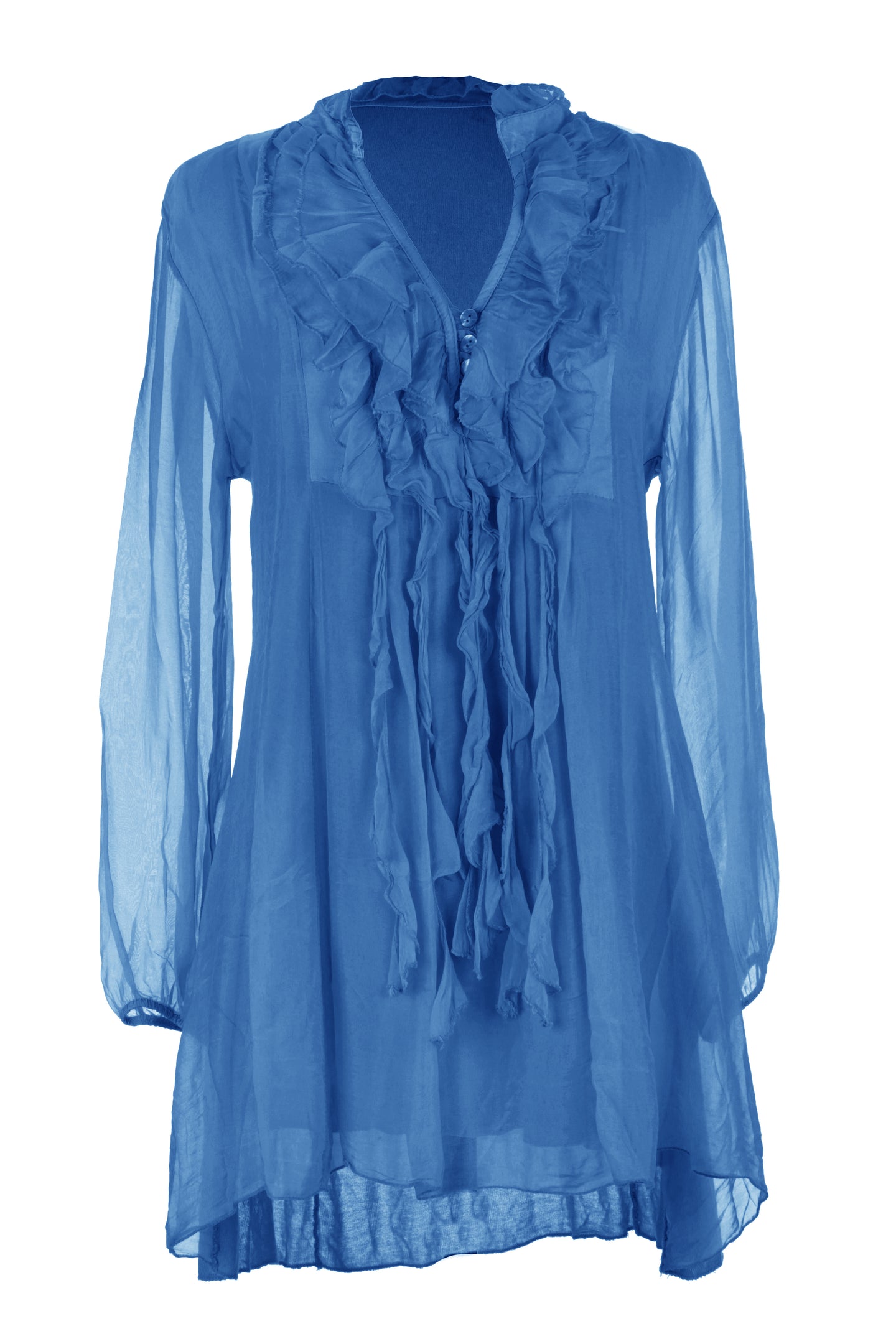 Frill Neck Silk Tassel Tunic