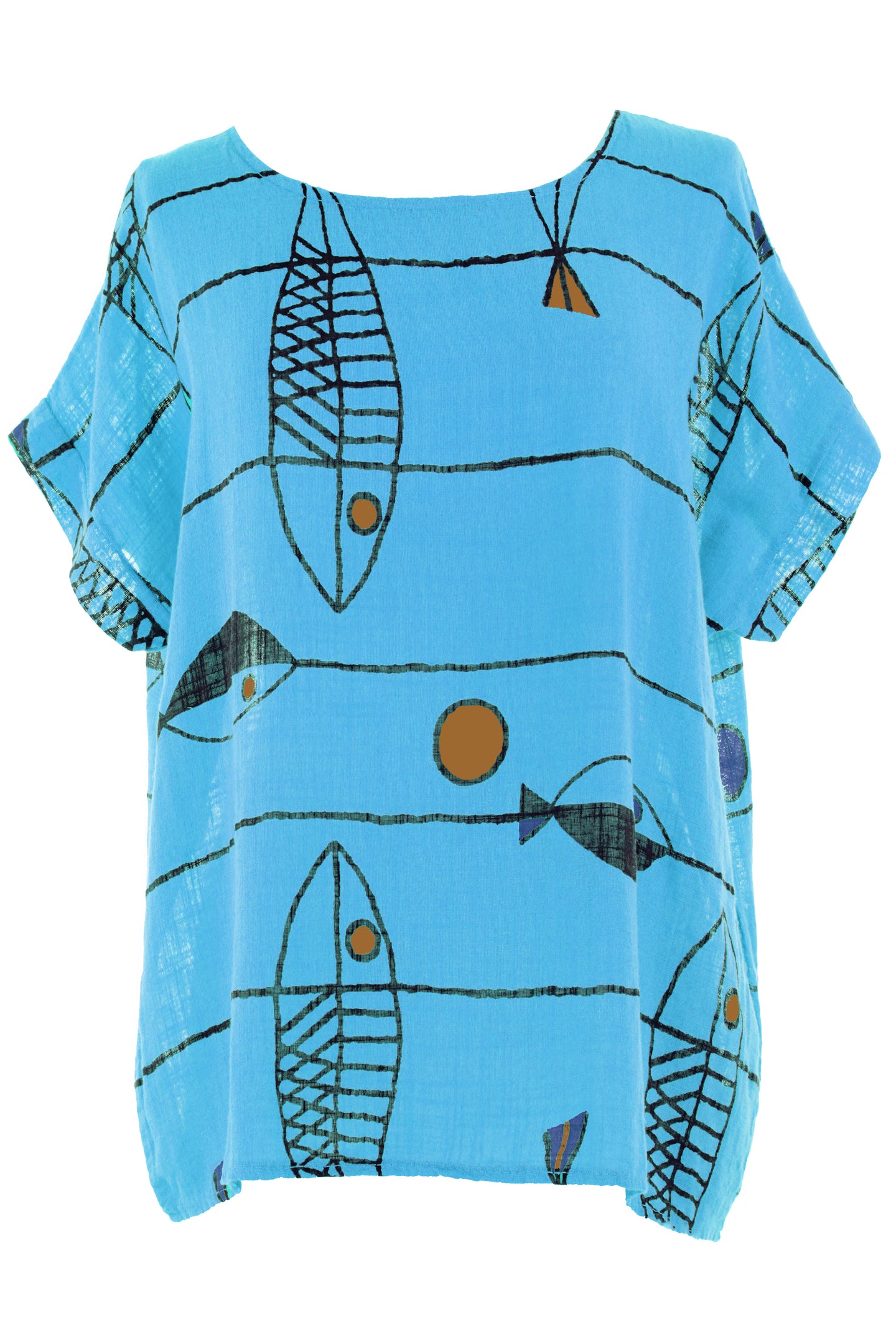 Fish Print Cotton Top