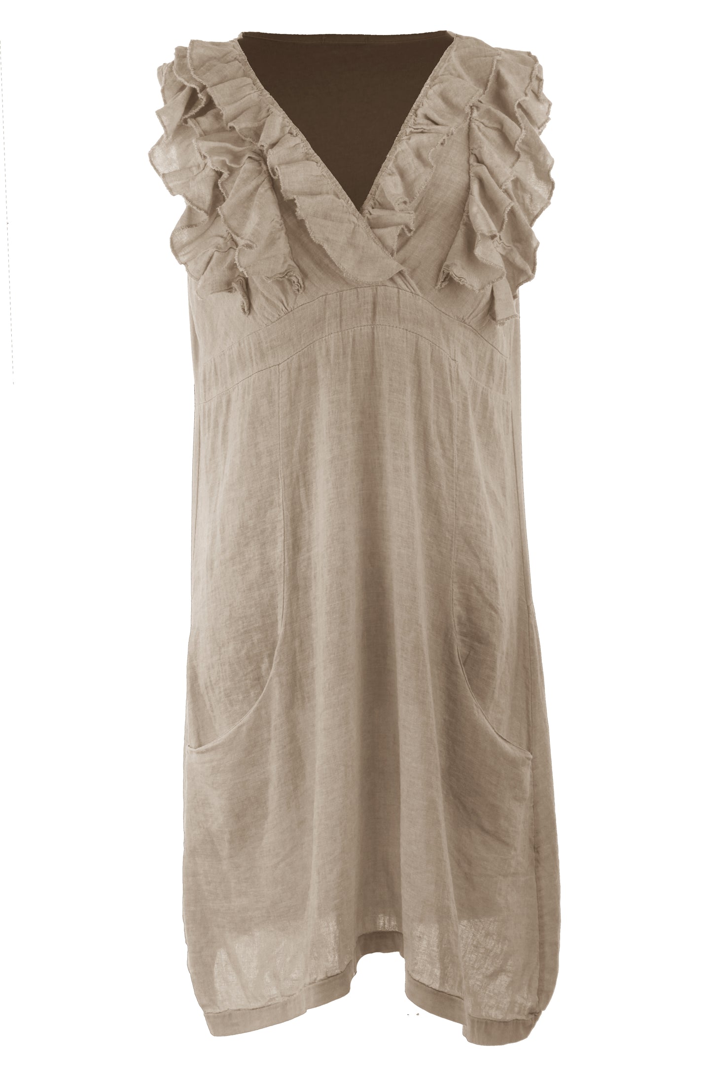 Frill Neck Linen Dress