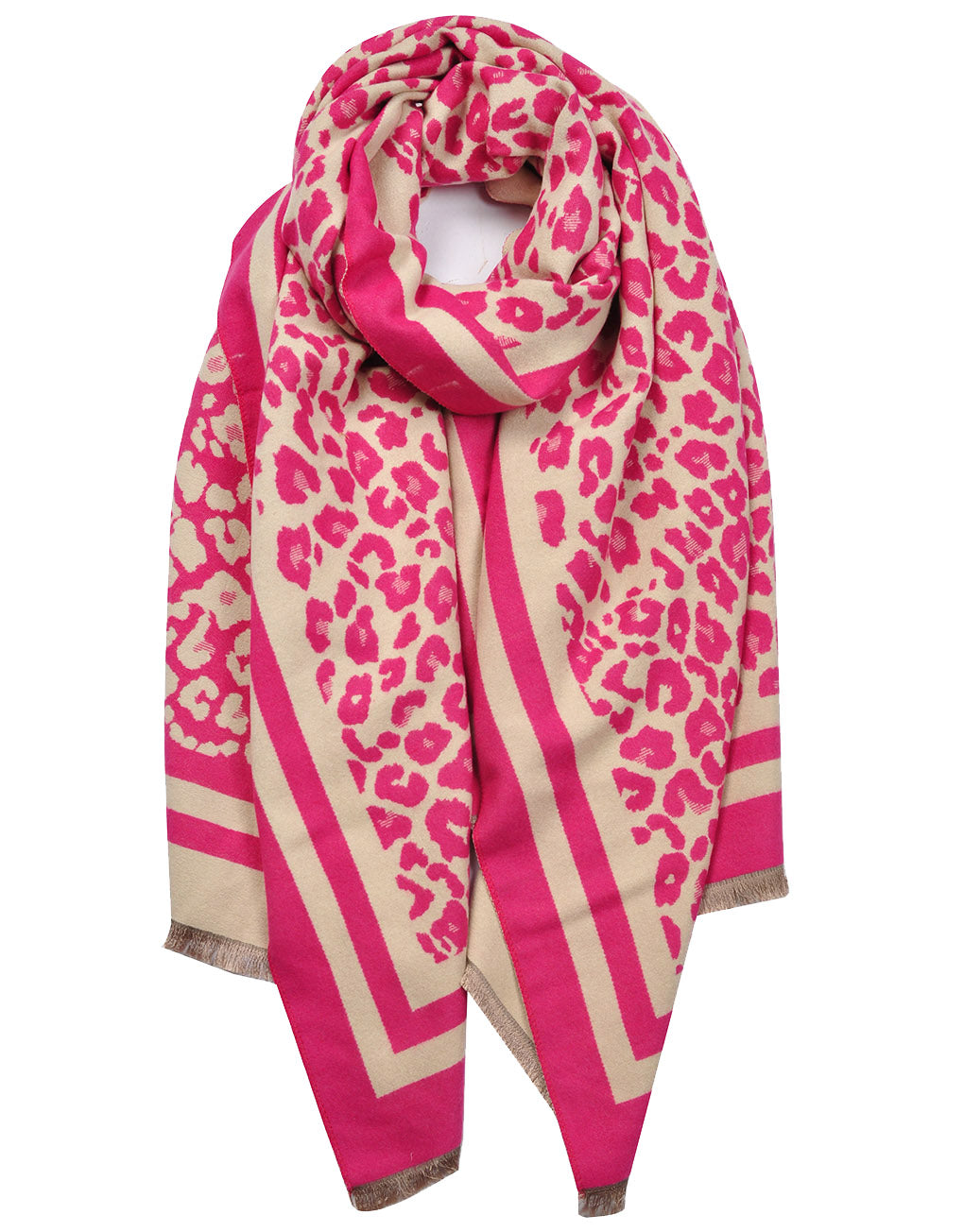 Double Border Leopard Cashmere Scarf