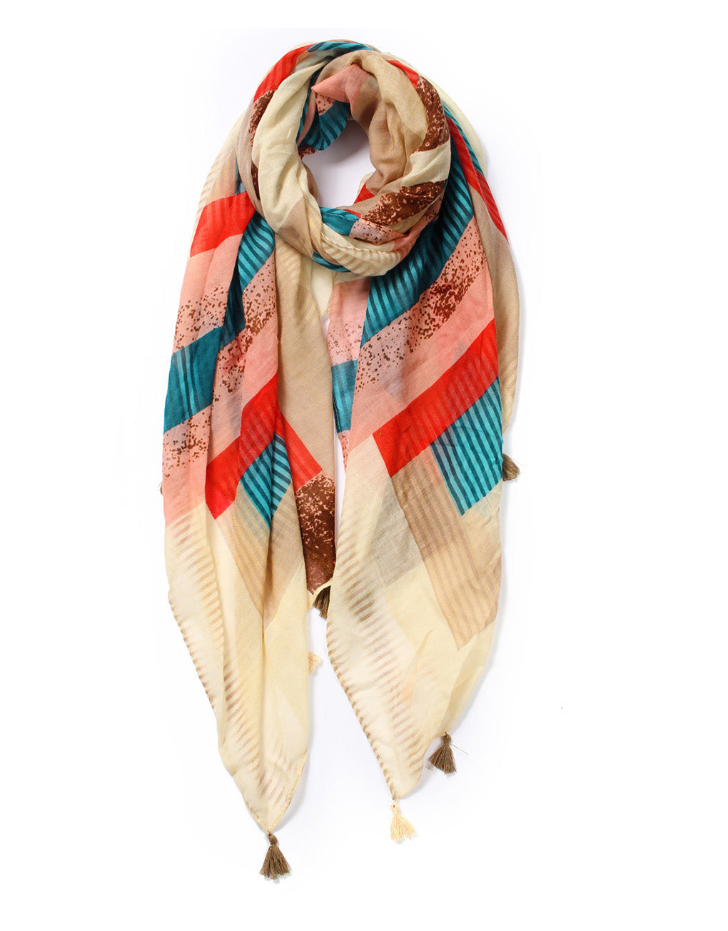 Grid Pattern Tassel Hem Scarf