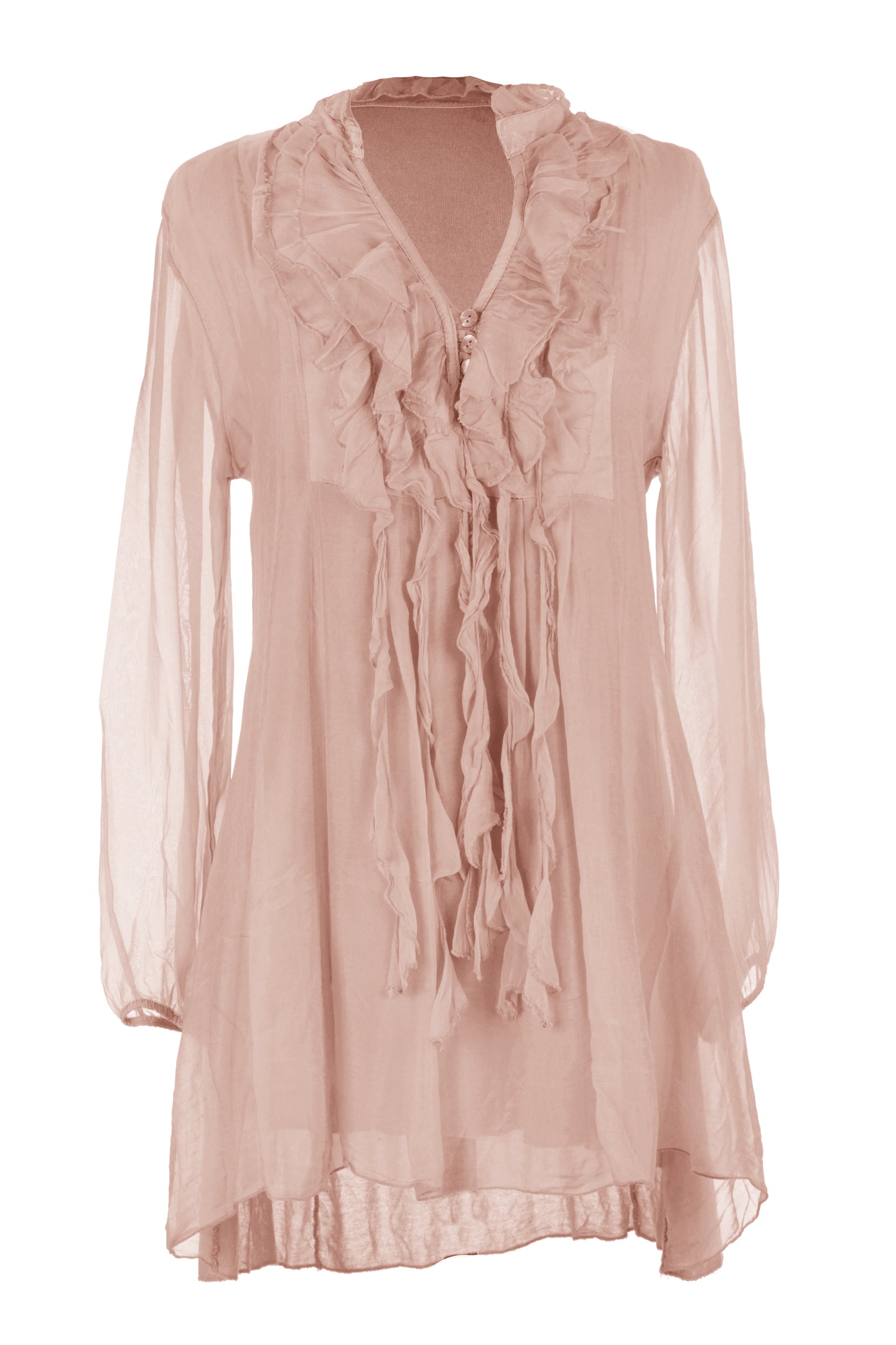 Frill Neck Silk Tassel Tunic